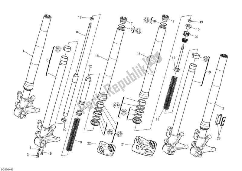 All parts for the Front Fork Showa of the Ducati Monster 796 ABS USA 2011